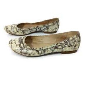 Frye Cream and Brown Flats with Snakeskin Texture
